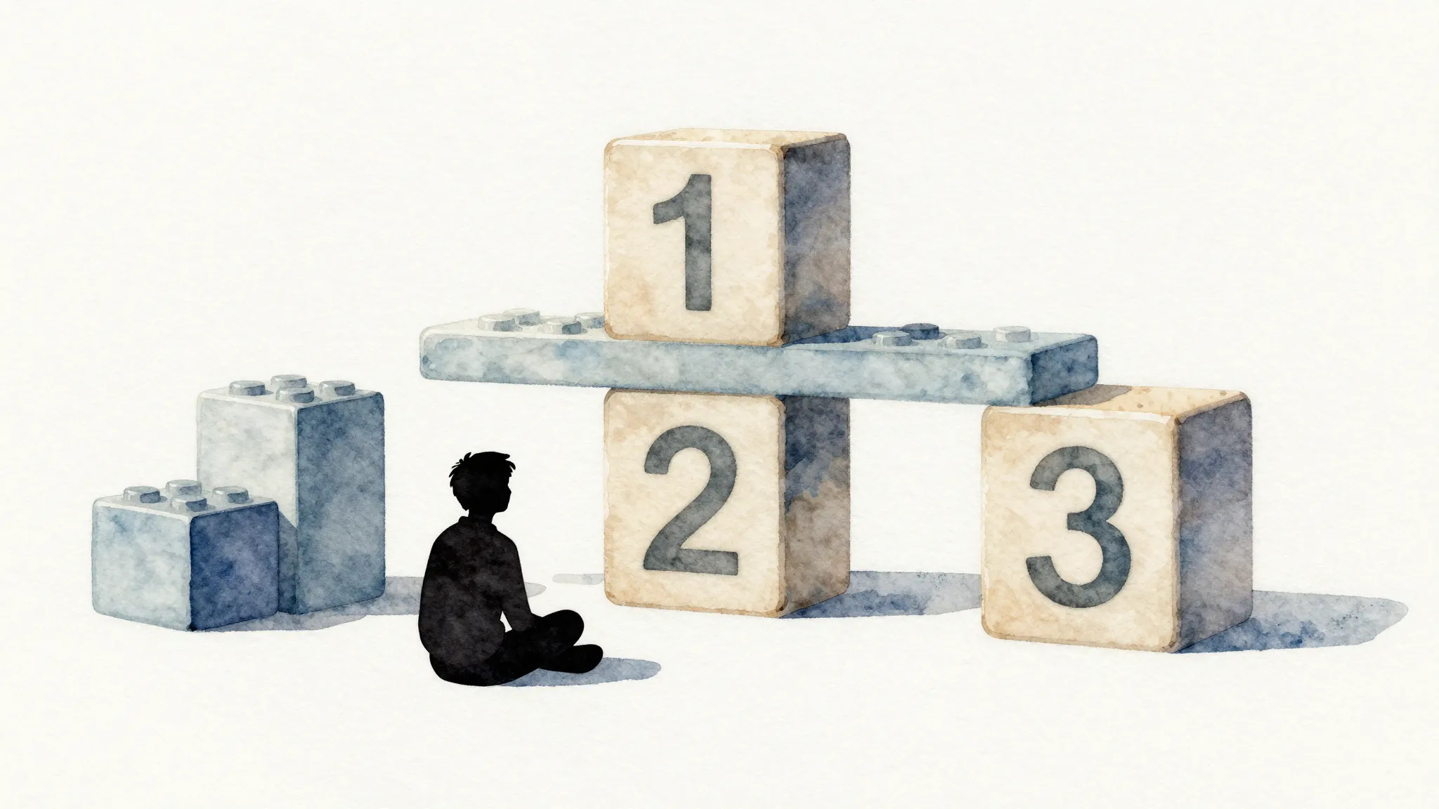 Watercolor style. Silhouette of a small figure sitting near ...