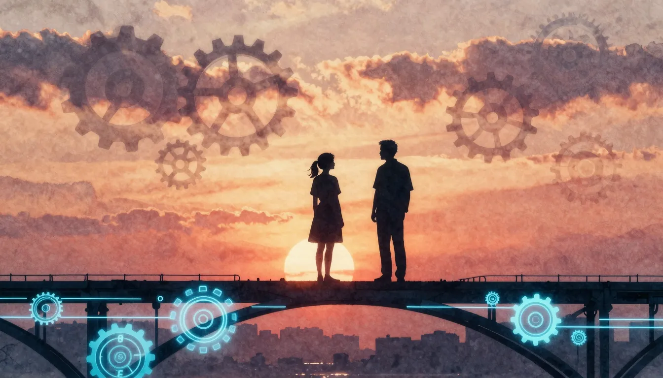 Watercolor style. Silhouettes of two people, one older and o...