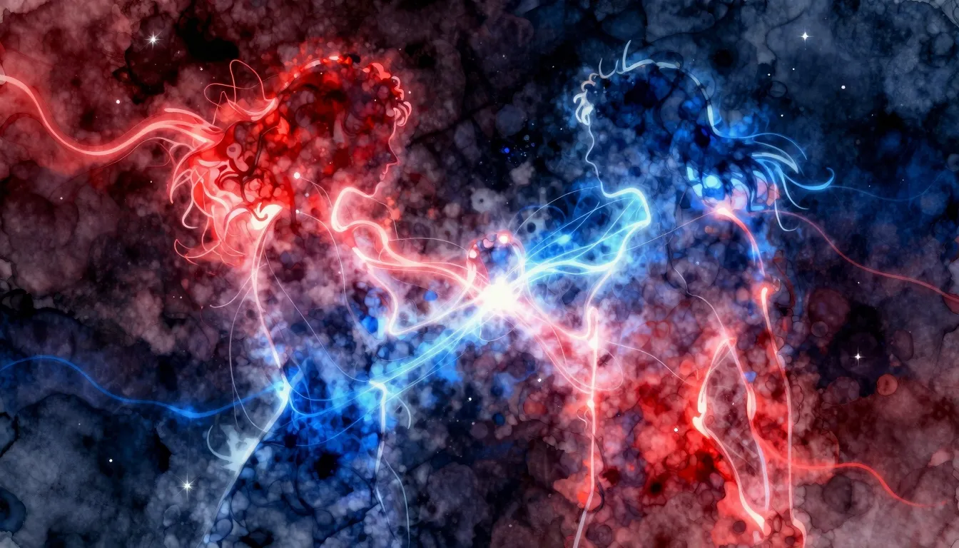 Watercolor style. A vibrant abstract representation of two i...