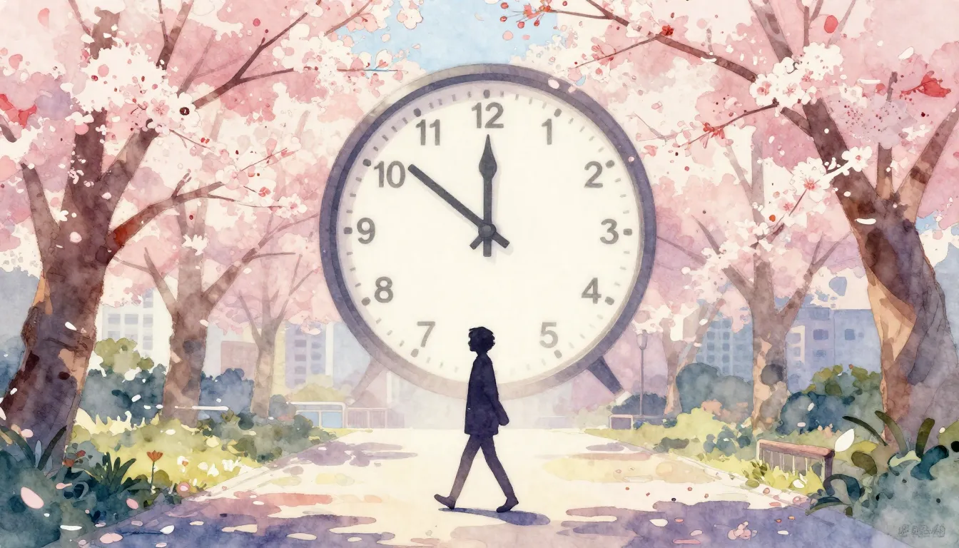 Watercolor style. Silhouette of a person walking through a b...