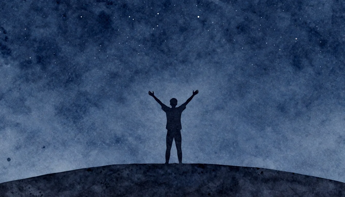 Watercolor style. A minimalist silhouette of a single person...