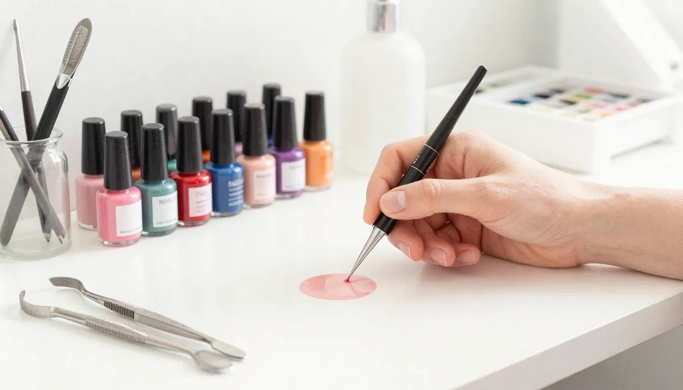 Watercolor style. Aesthetic workspace for a nail technician,...