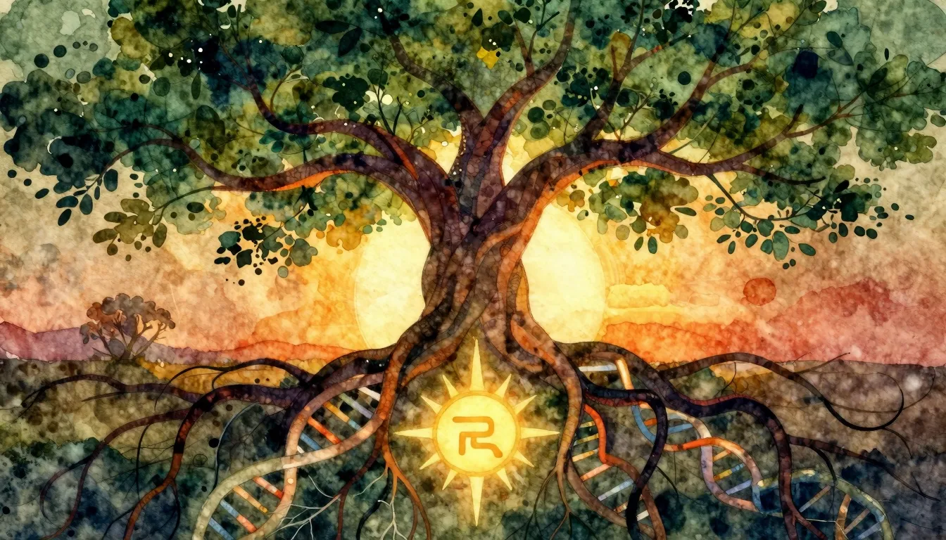 Vibrant watercolor style. Folk album cover. A stylized, abst...