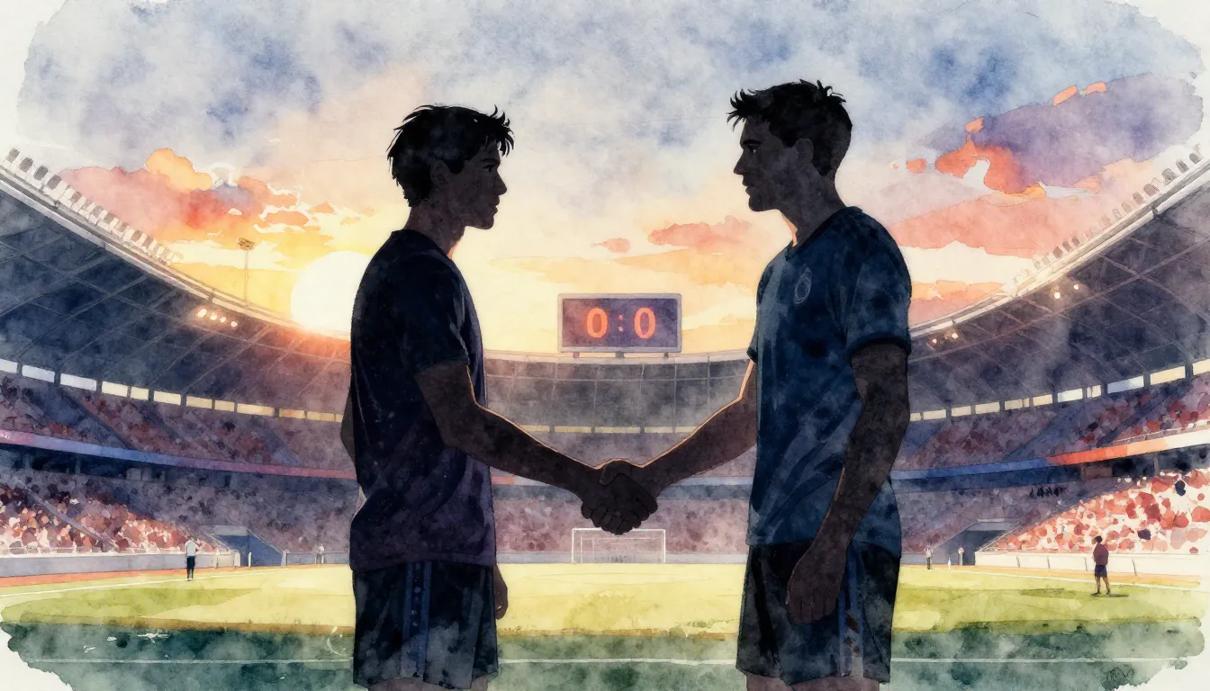 Watercolor style. Two silhouettes of athletes shaking hands ...