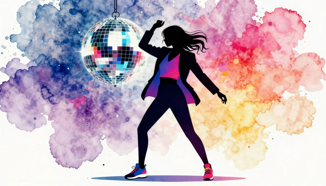 Watercolor style. A silhouette of a stylish woman dancing un...