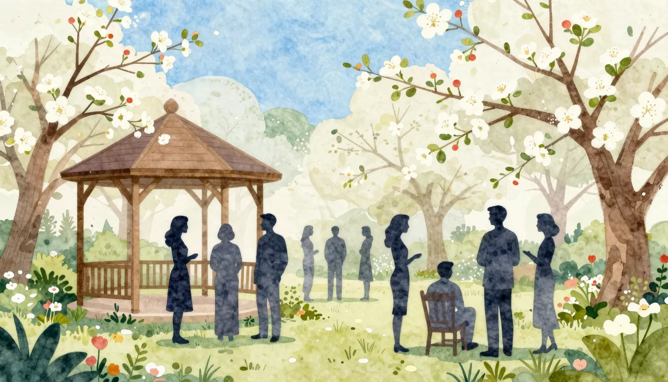 Watercolor style. Stylized illustration of a friendly commun...