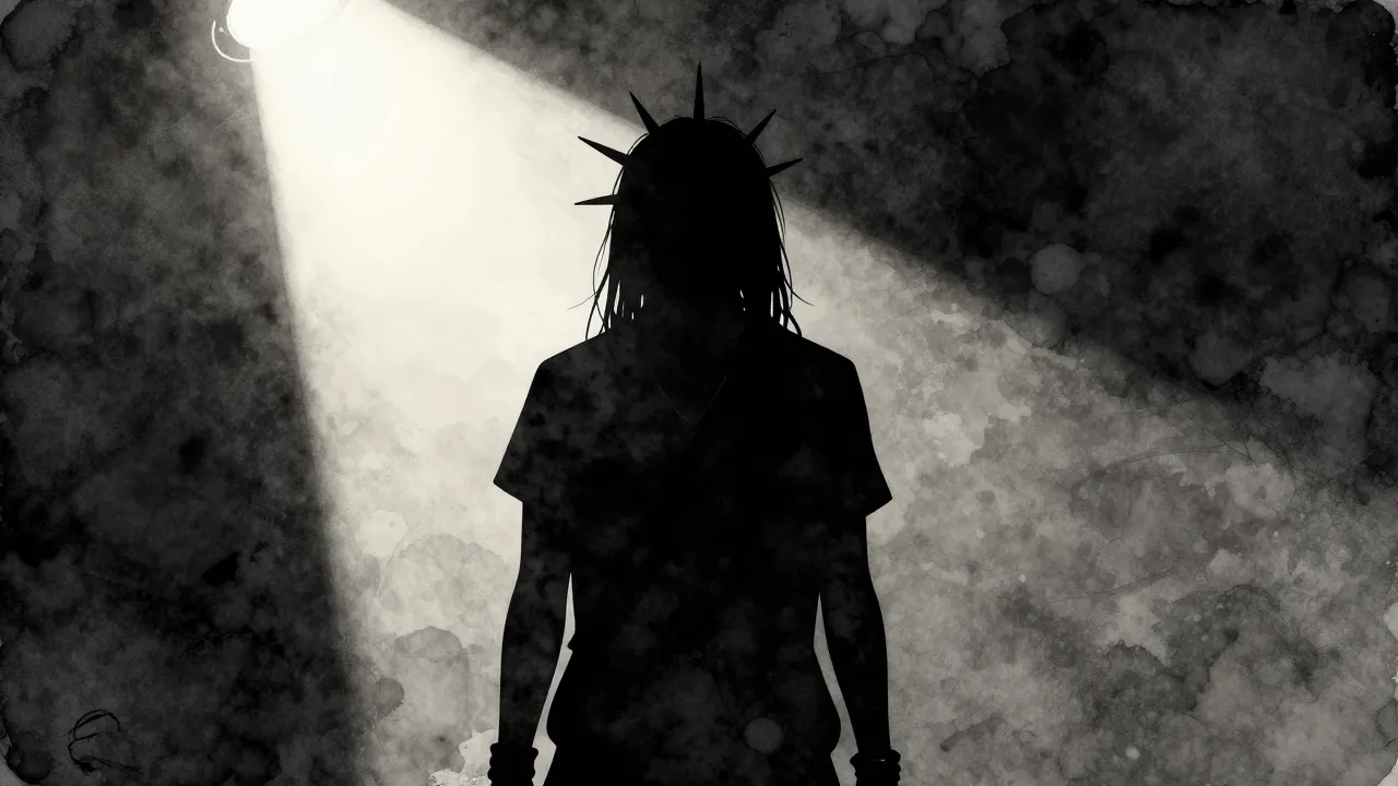 Watercolor style. A silhouette of a punk musician with long ...