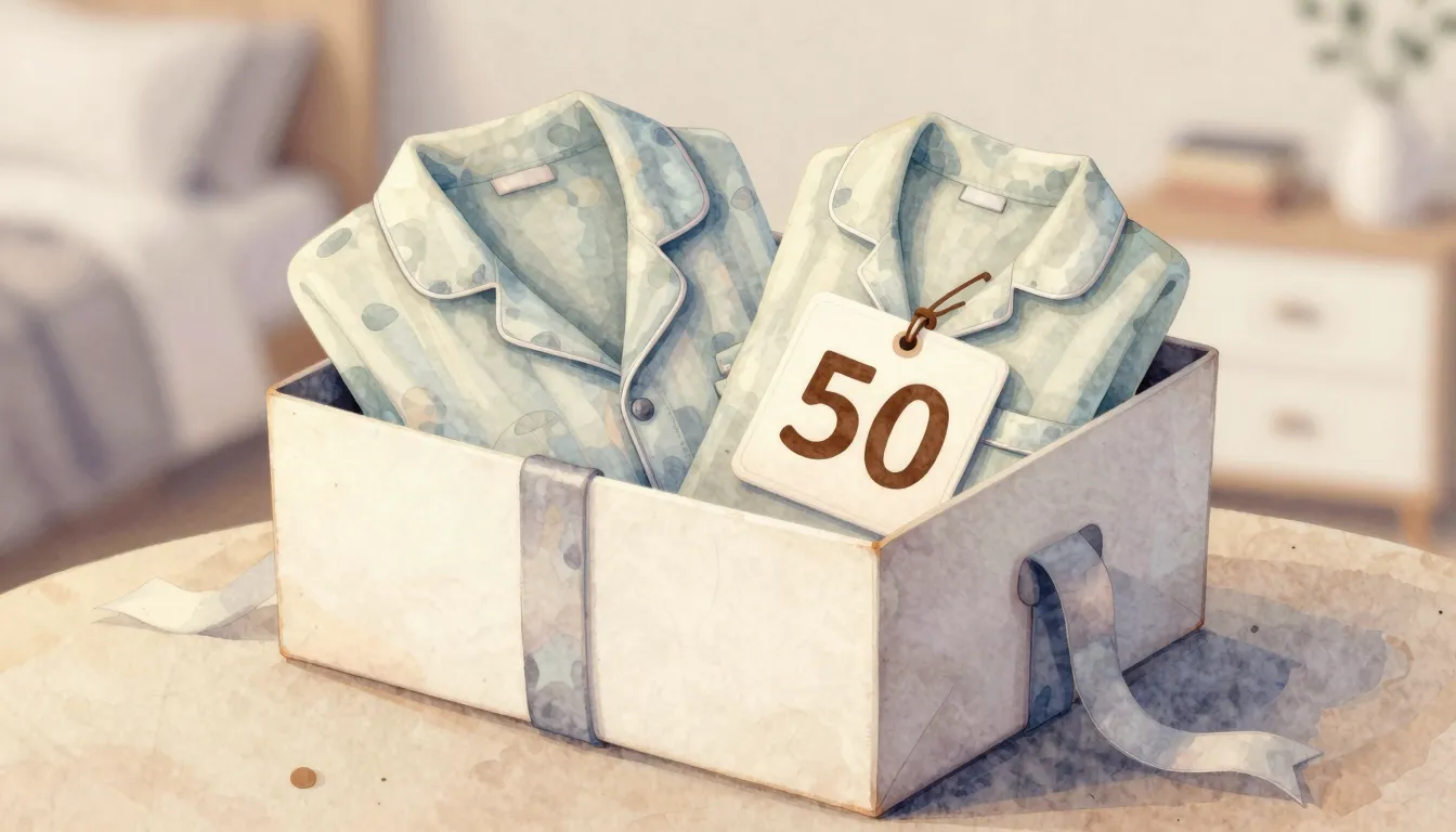 Watercolor style. A cozy gift box with a soft pajama inside,...
