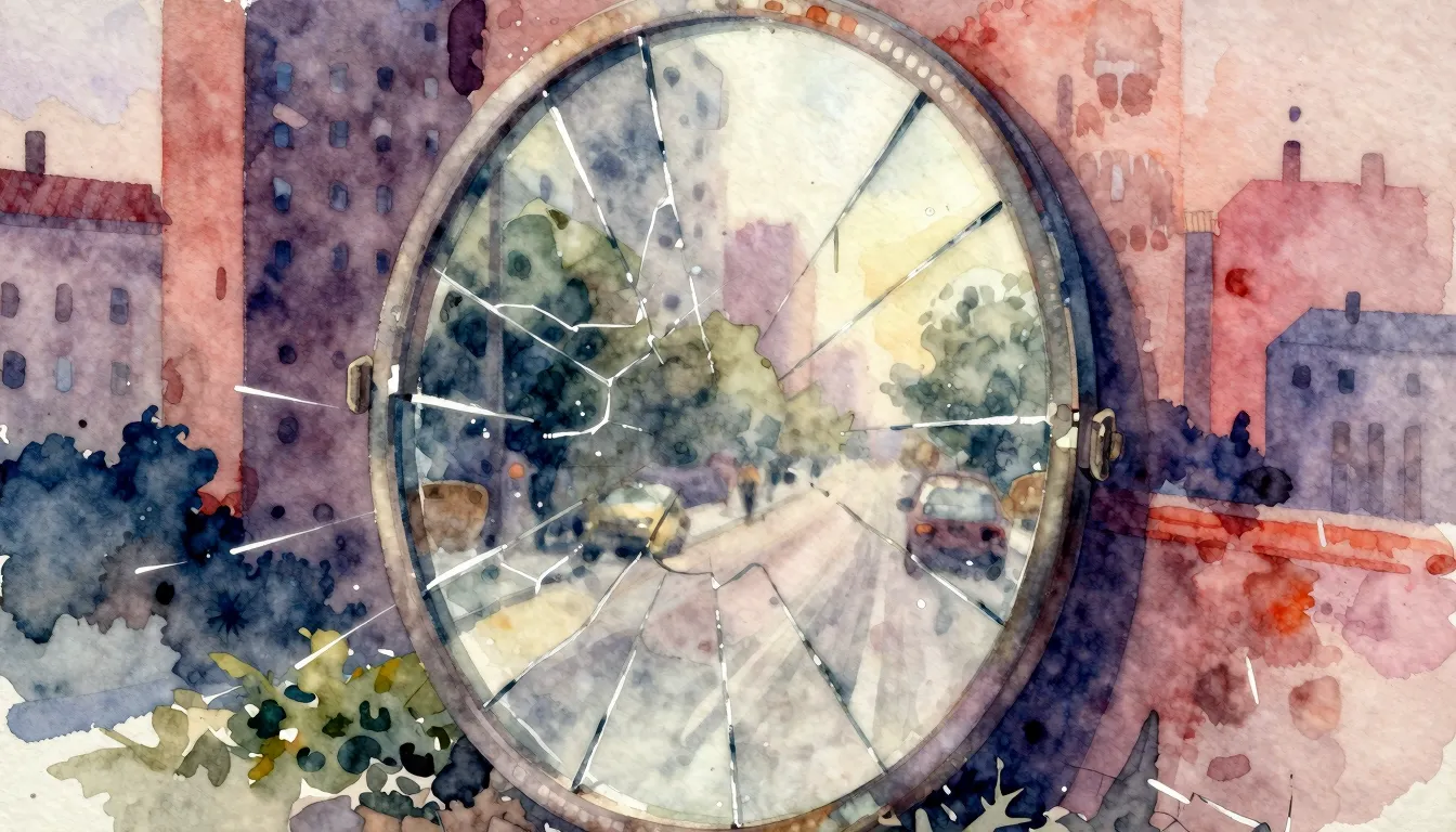 Vibrant watercolor style. Folk song cover: chaotic city, bro...