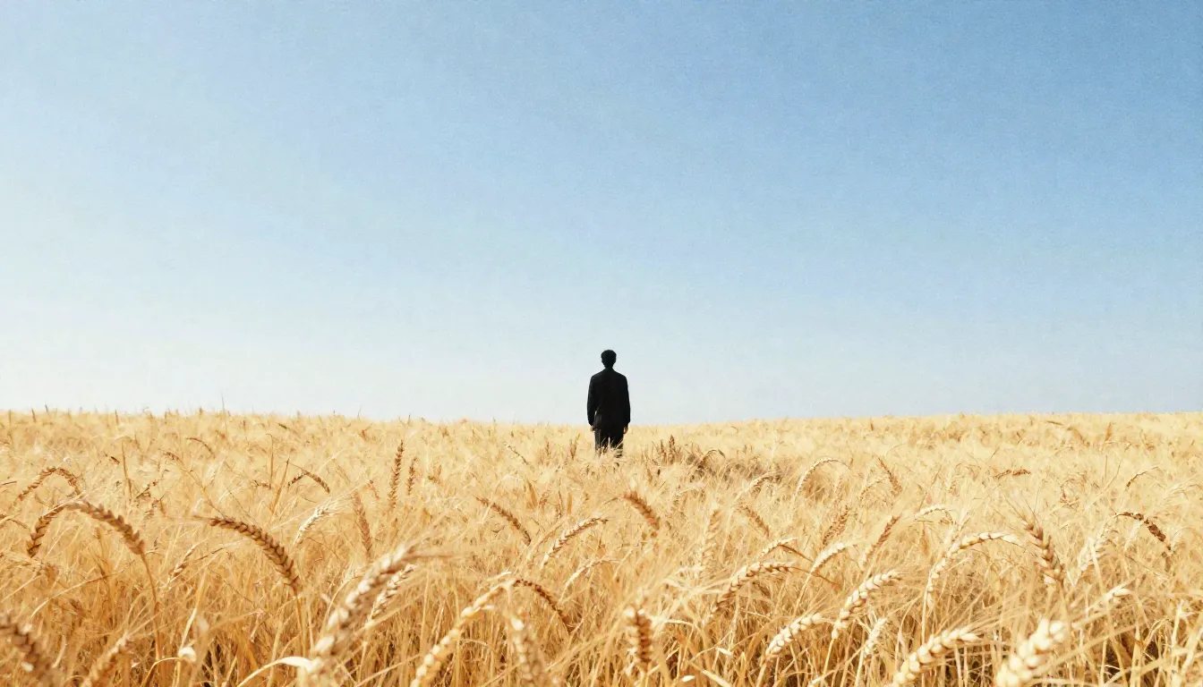 Watercolor style. A lone silhouette of a person standing in ...