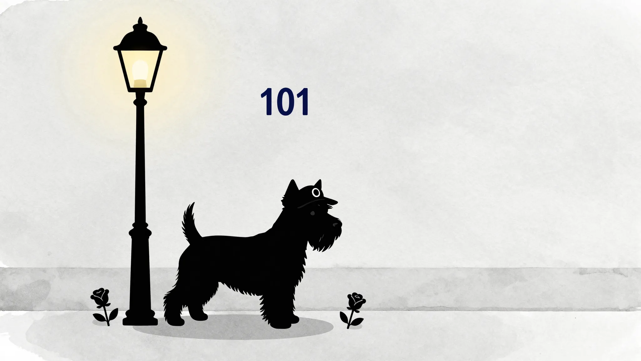 Watercolor style. A silhouette of a small long-haired terrie...