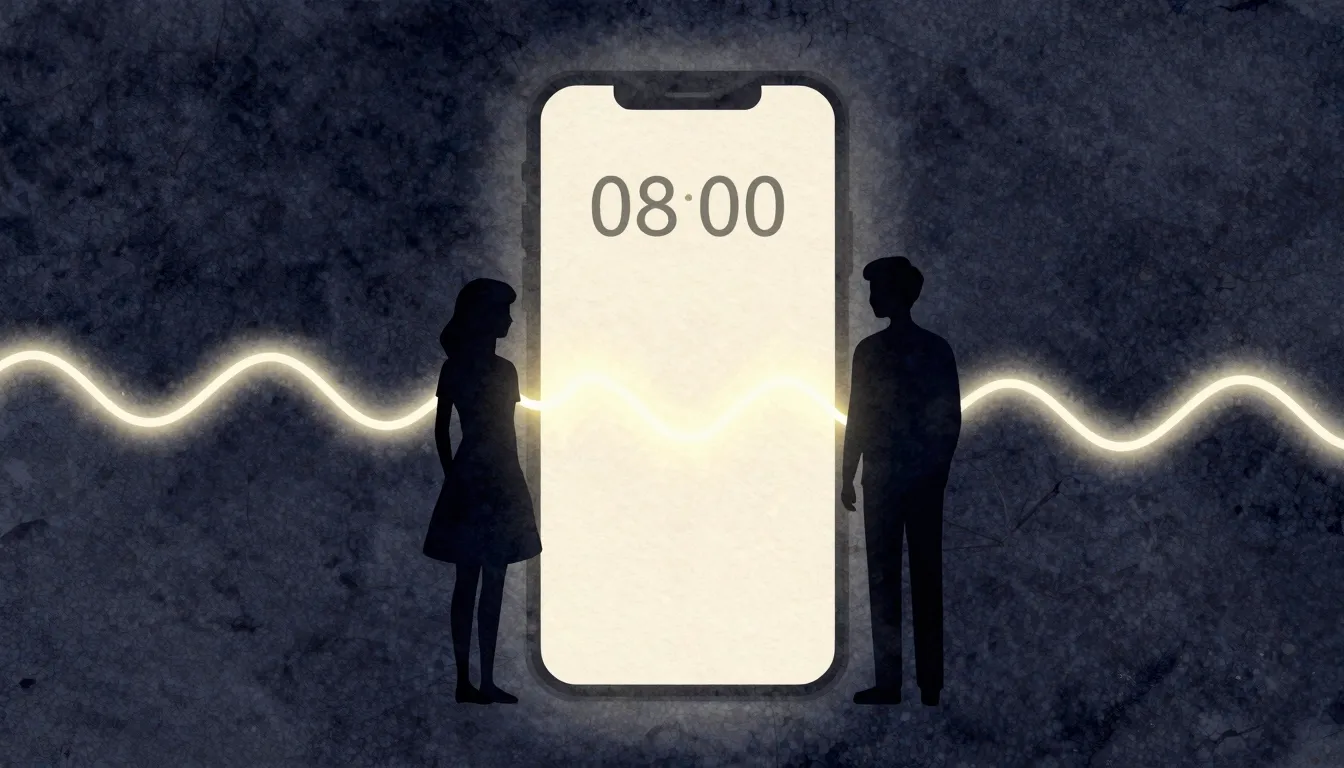 Watercolor style. Silhouette of a couple separated by a glow...