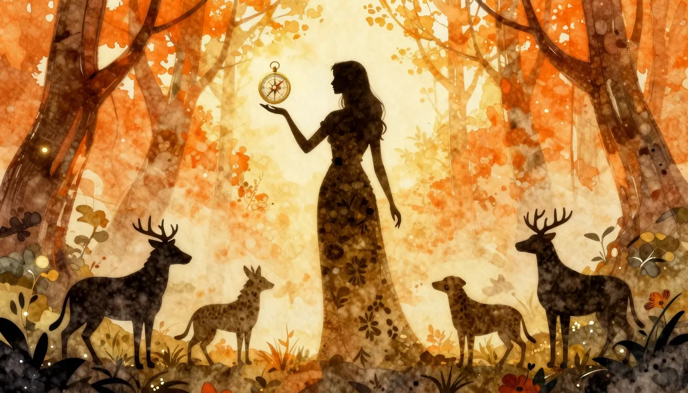 Watercolor style. A silhouette of a mystical female figure s...