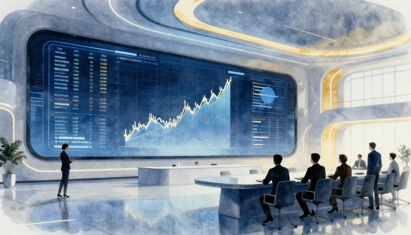 Watercolor style. Modern futuristic conference hall with a l...