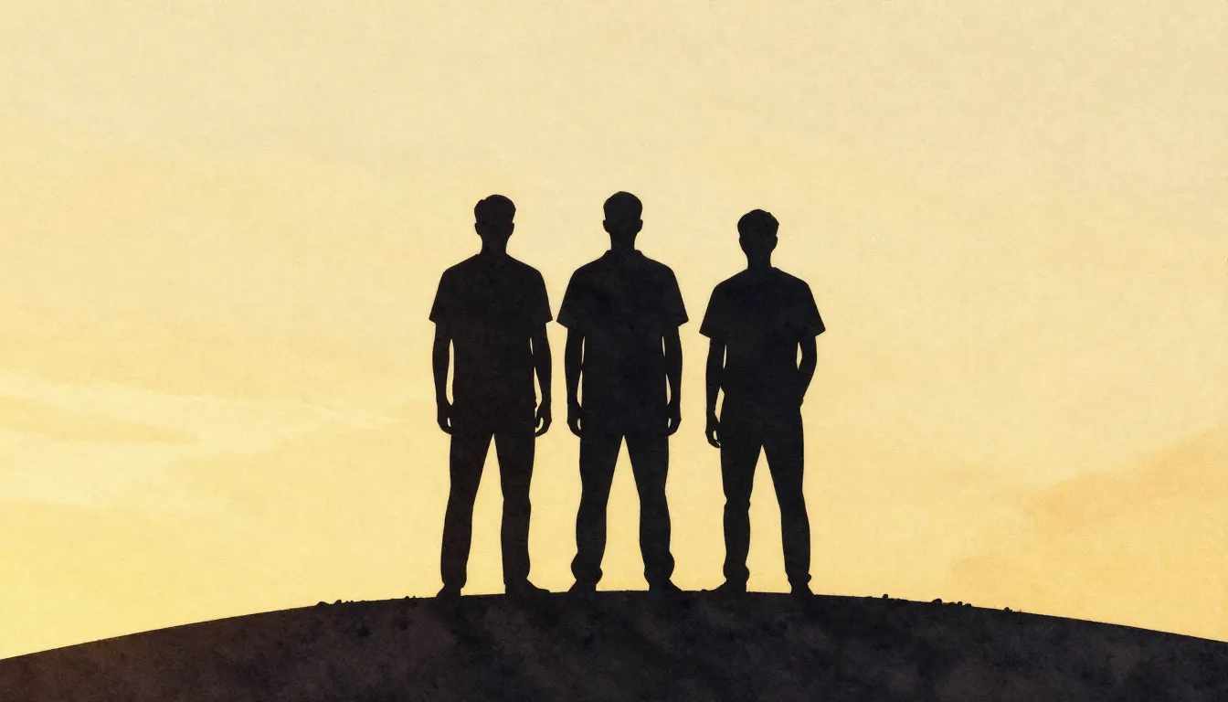Watercolor style. Three male silhouettes of different height...