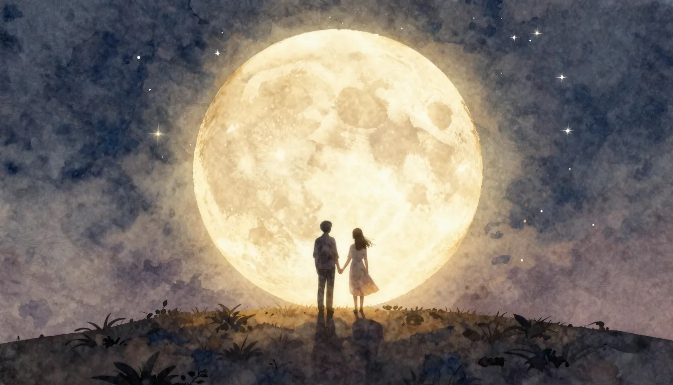 Watercolor style. A soft silhouette of a couple standing on ...