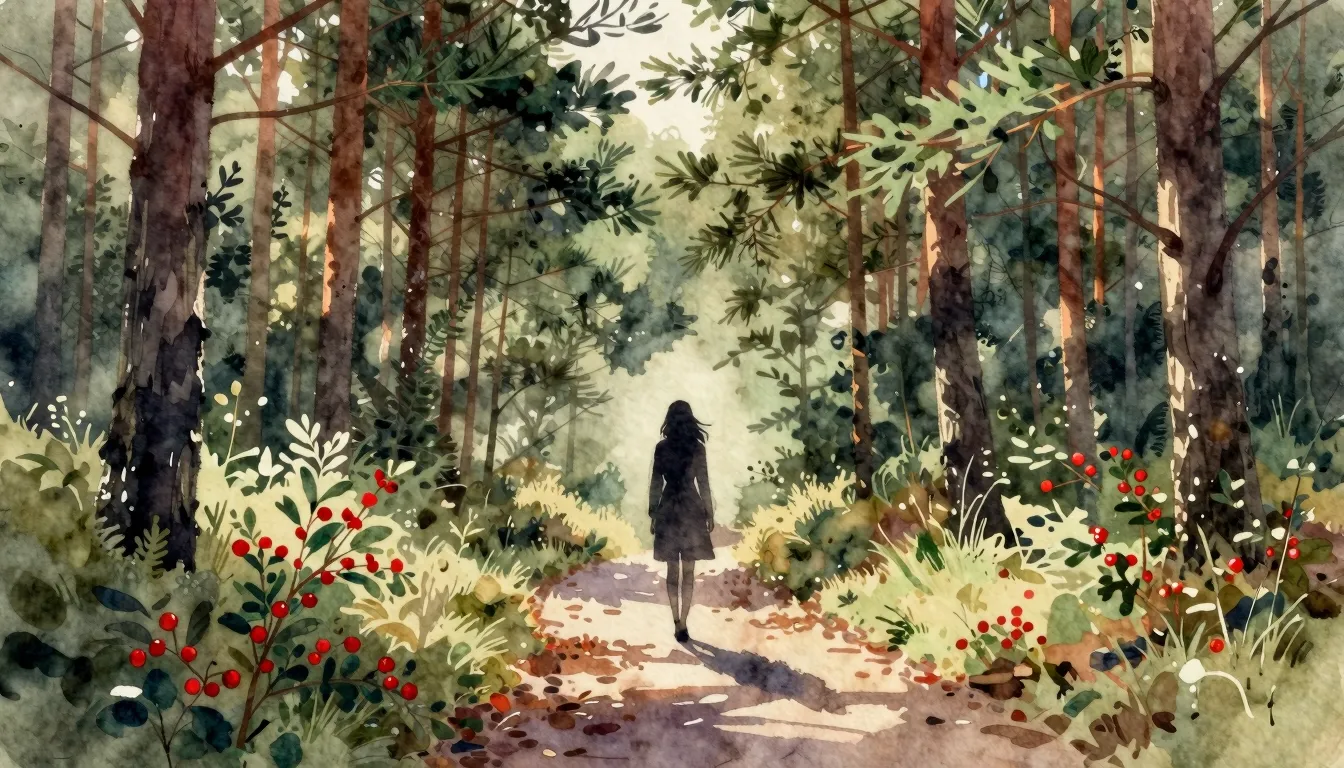 Watercolor style. A silhouette of a woman standing at the ed...