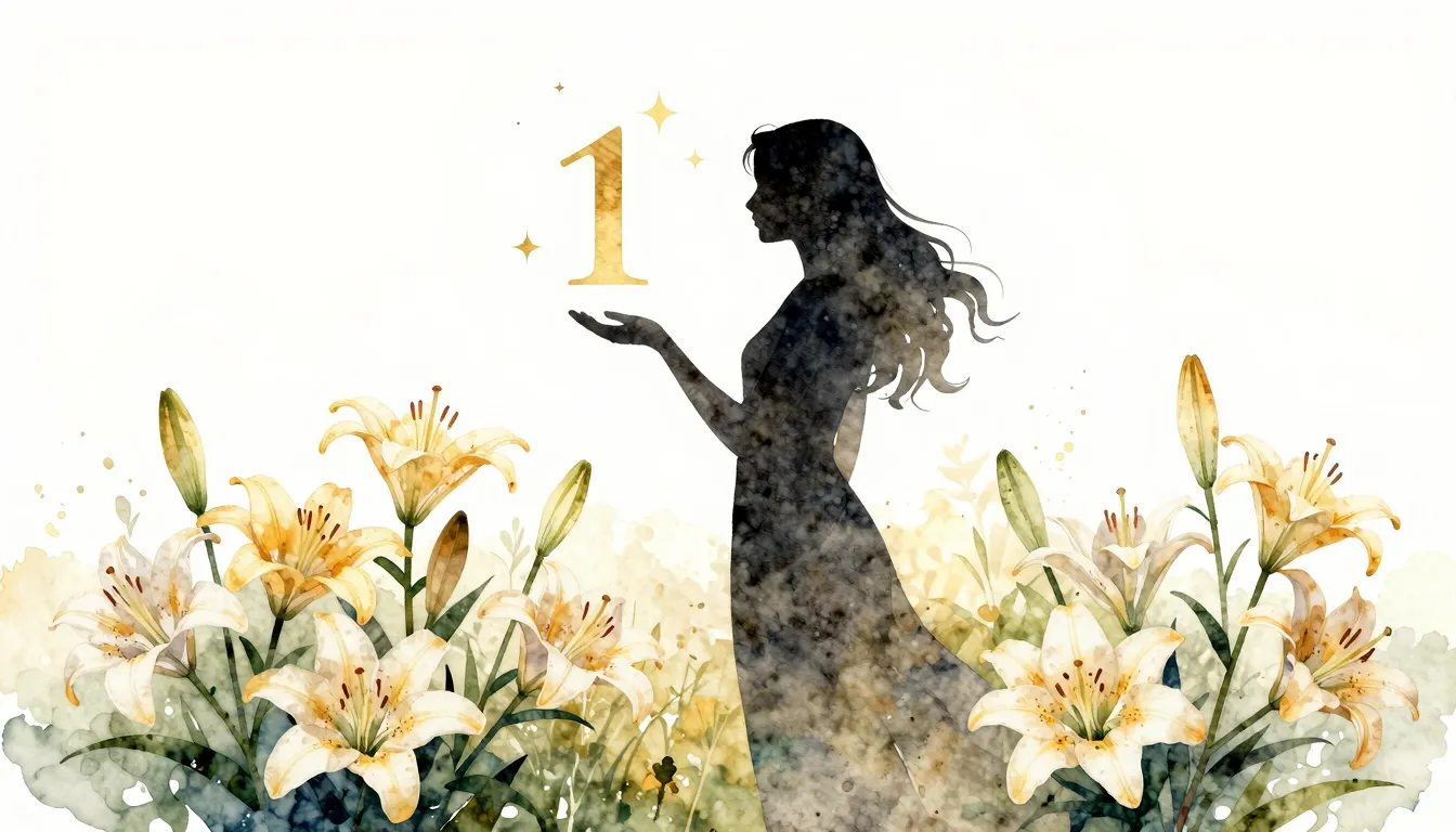 Watercolor style. A silhouette of a woman standing in a gard...