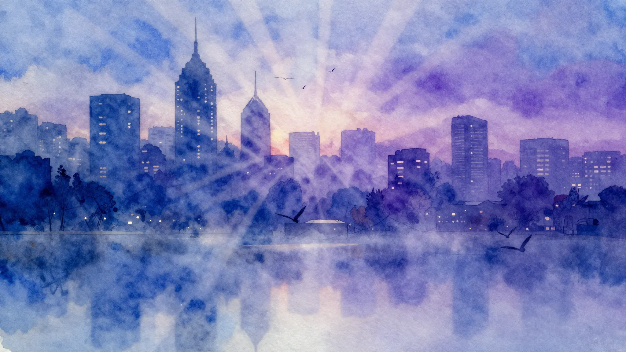 Vibrant watercolor style. Techno album cover: abstract city ...