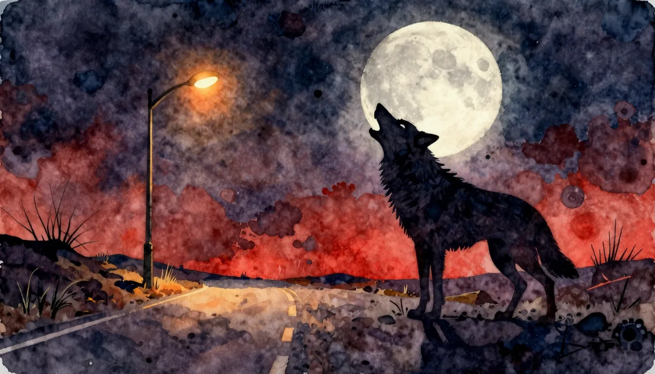 Vibrant watercolor style. Rock album cover. A lone, stylized...