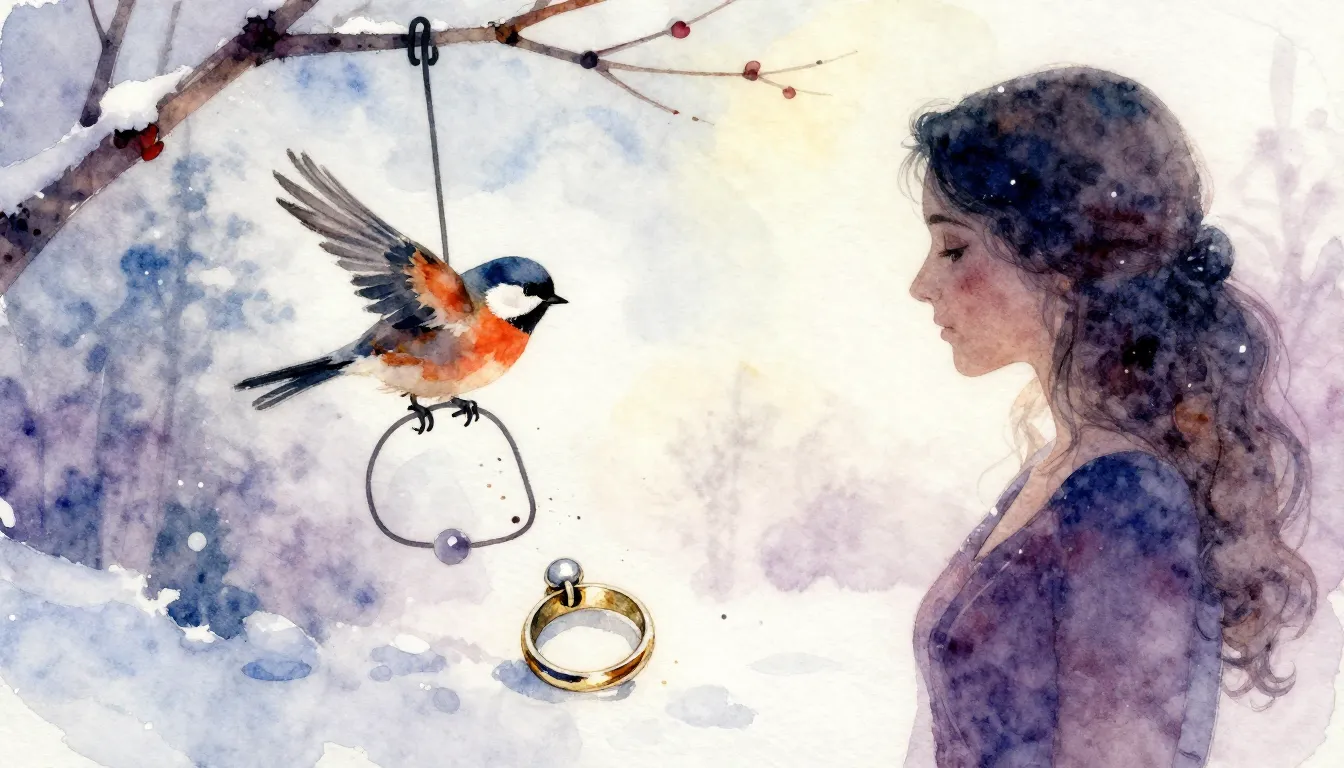 Vibrant watercolor style. Folk song cover: winter, a bird br...