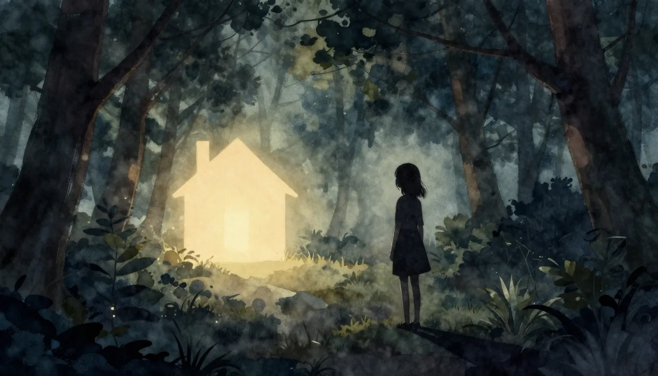 Watercolor style. A lonely silhouette of a girl standing in ...