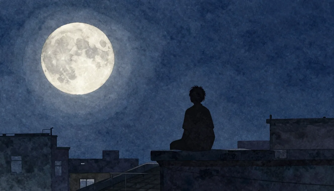 Watercolor style. A dark silhouette of a person sitting on a...