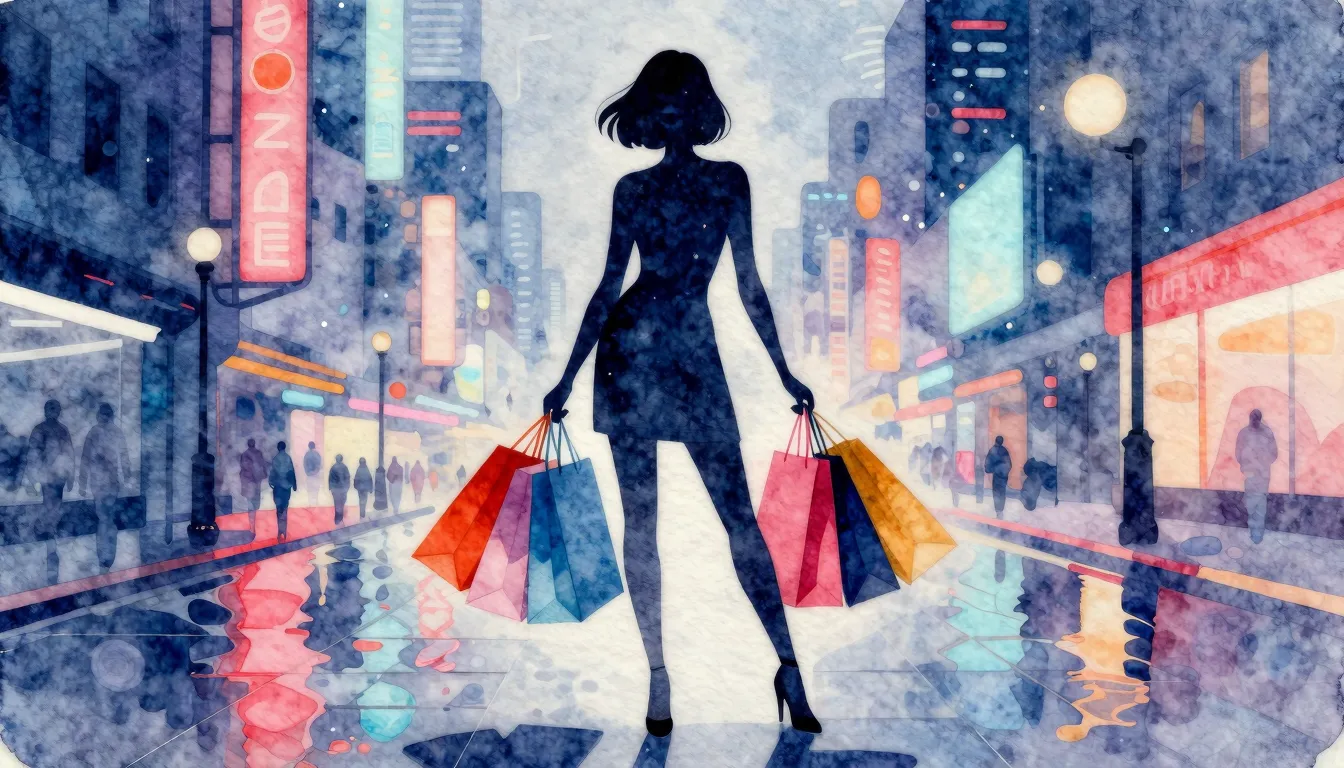 Watercolor style. A stylish silhouette of a woman holding ma...