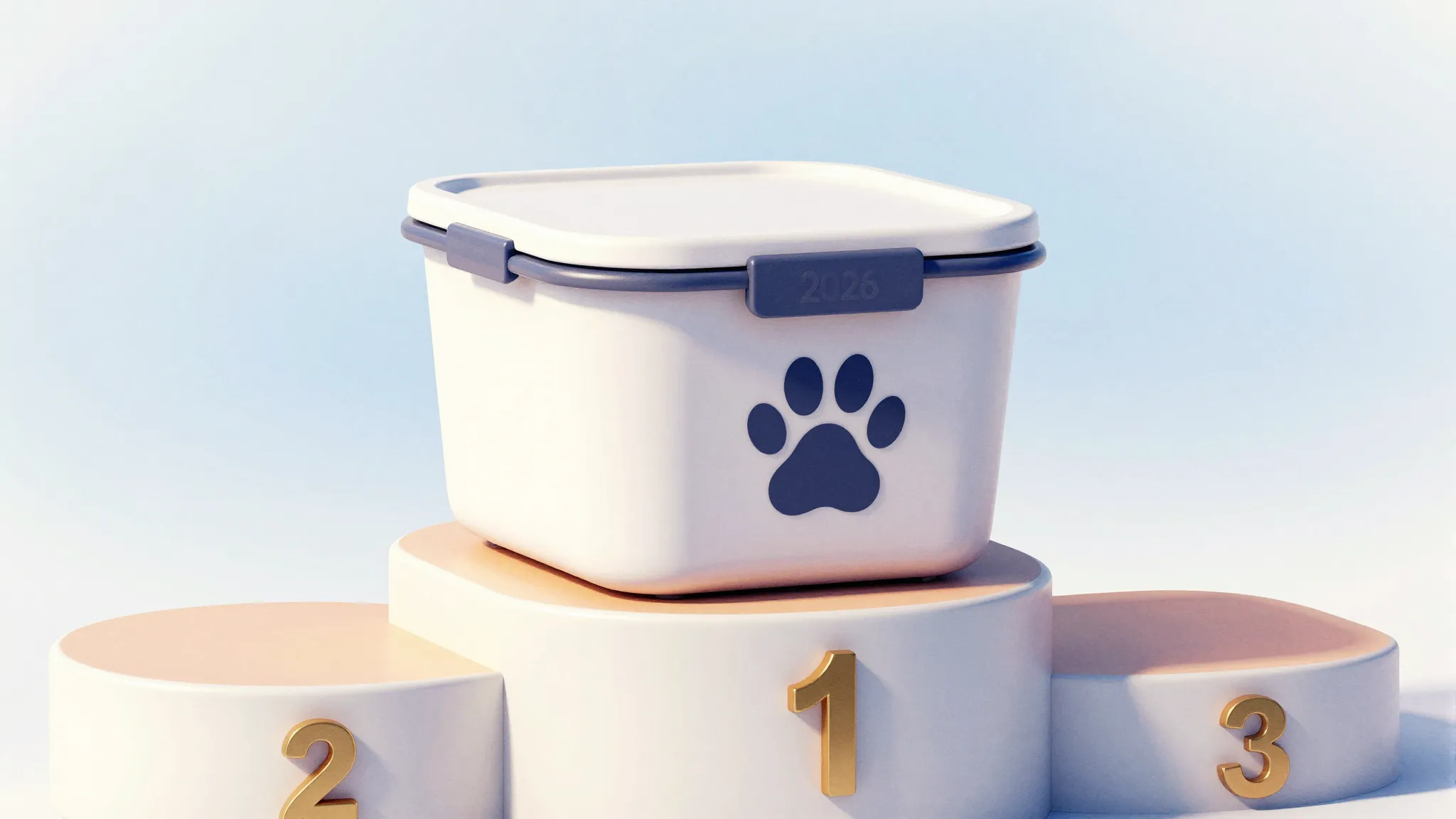 Watercolor style. A stylish, modern pet food storage contain...