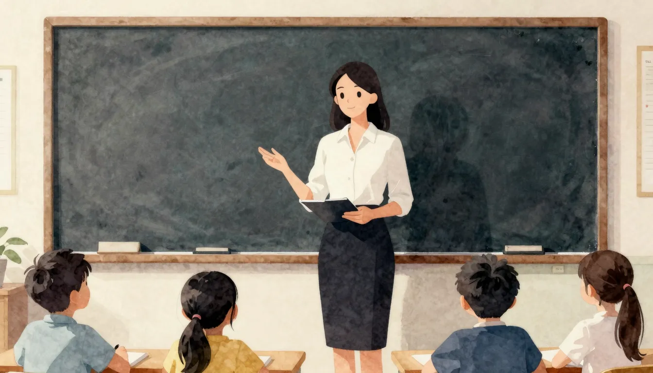 Watercolor style. Silhouette of an elegant female teacher st...