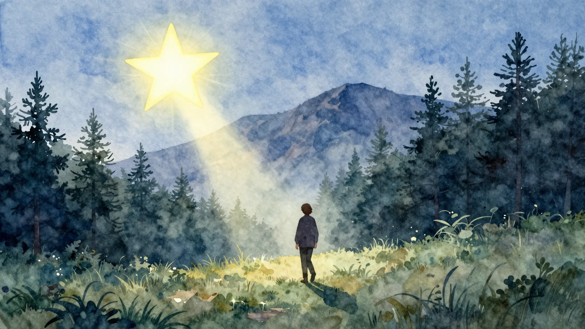 Watercolor style. A symbolic image of a bright star shining ...