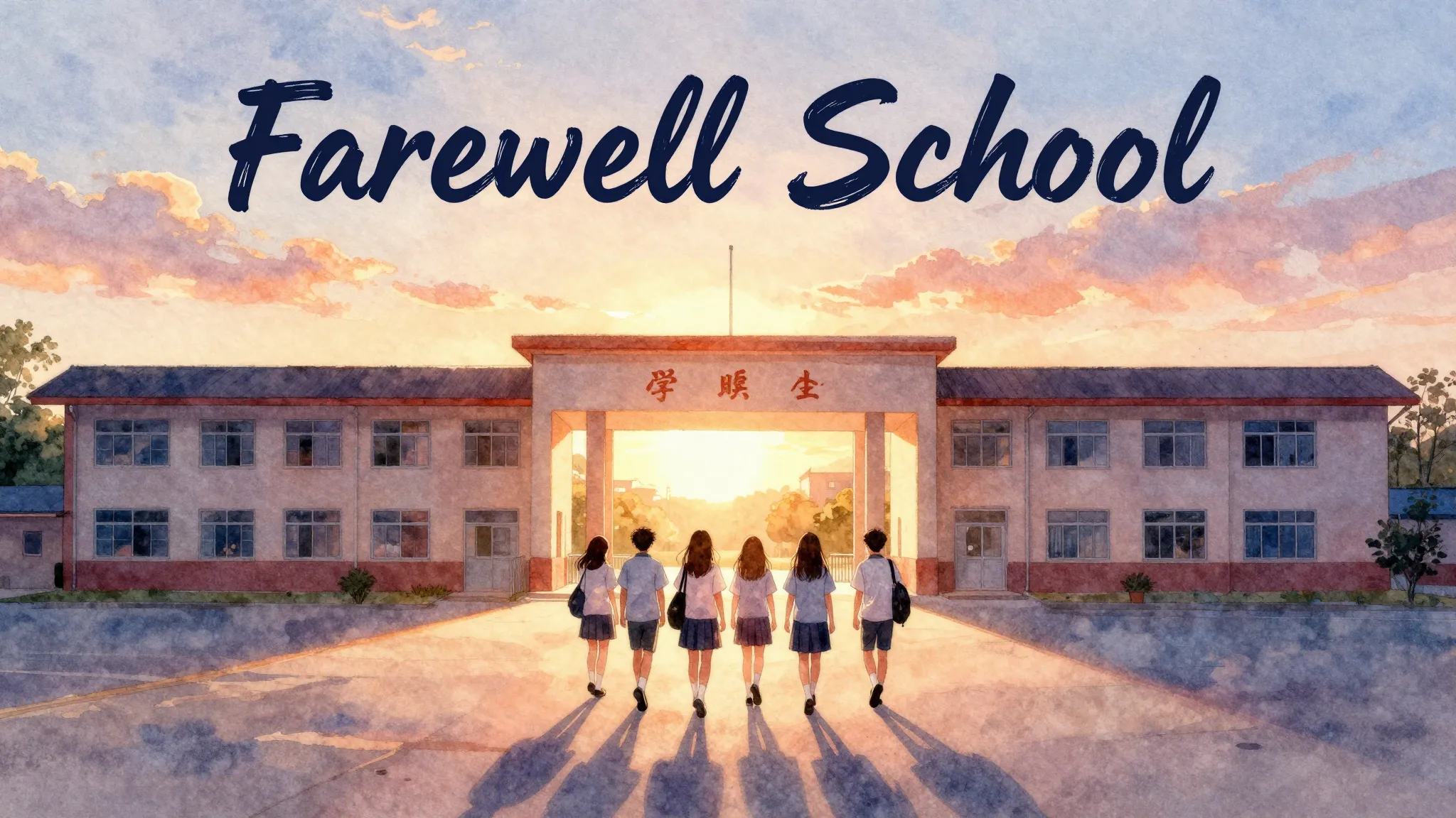 Vibrant watercolor style. Chanson album cover, "Farewell Sch...