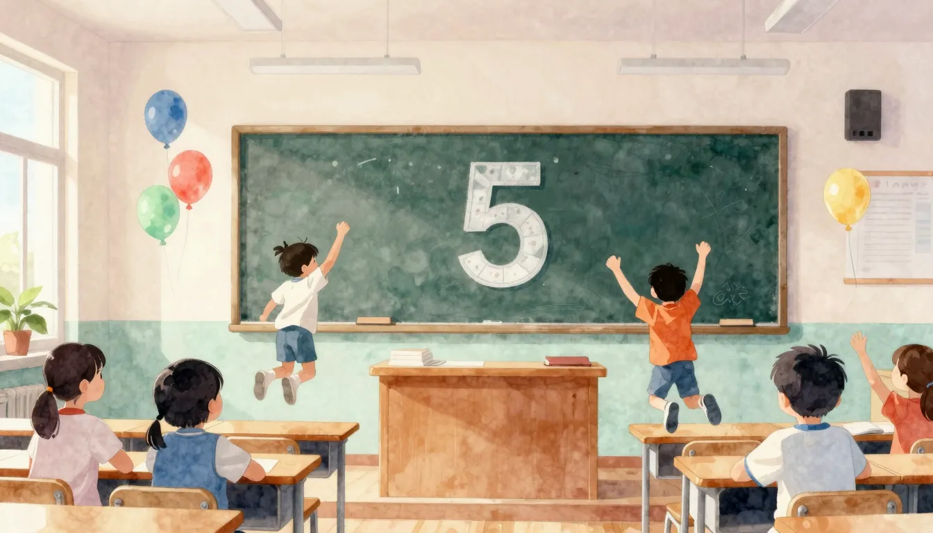 Watercolor style. A bright school classroom with a blackboar...