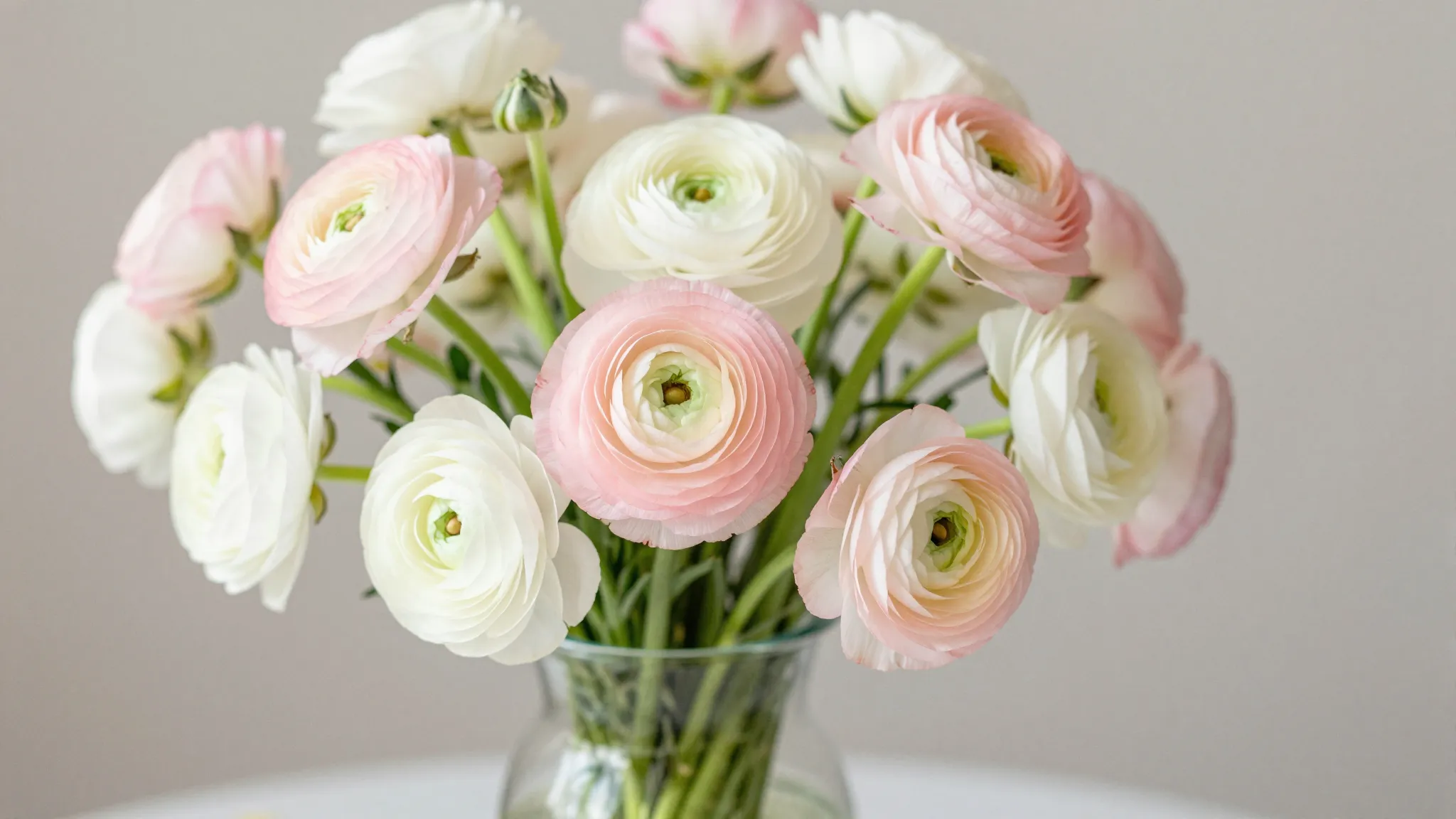 Watercolor style. A close-up of a lush bouquet of pastel pin...