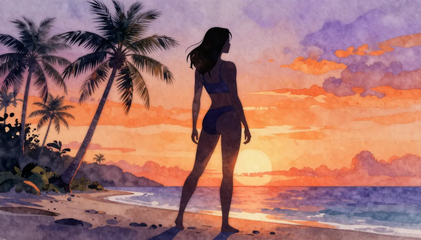 Watercolor style. A silhouette of a fit woman standing on a ...