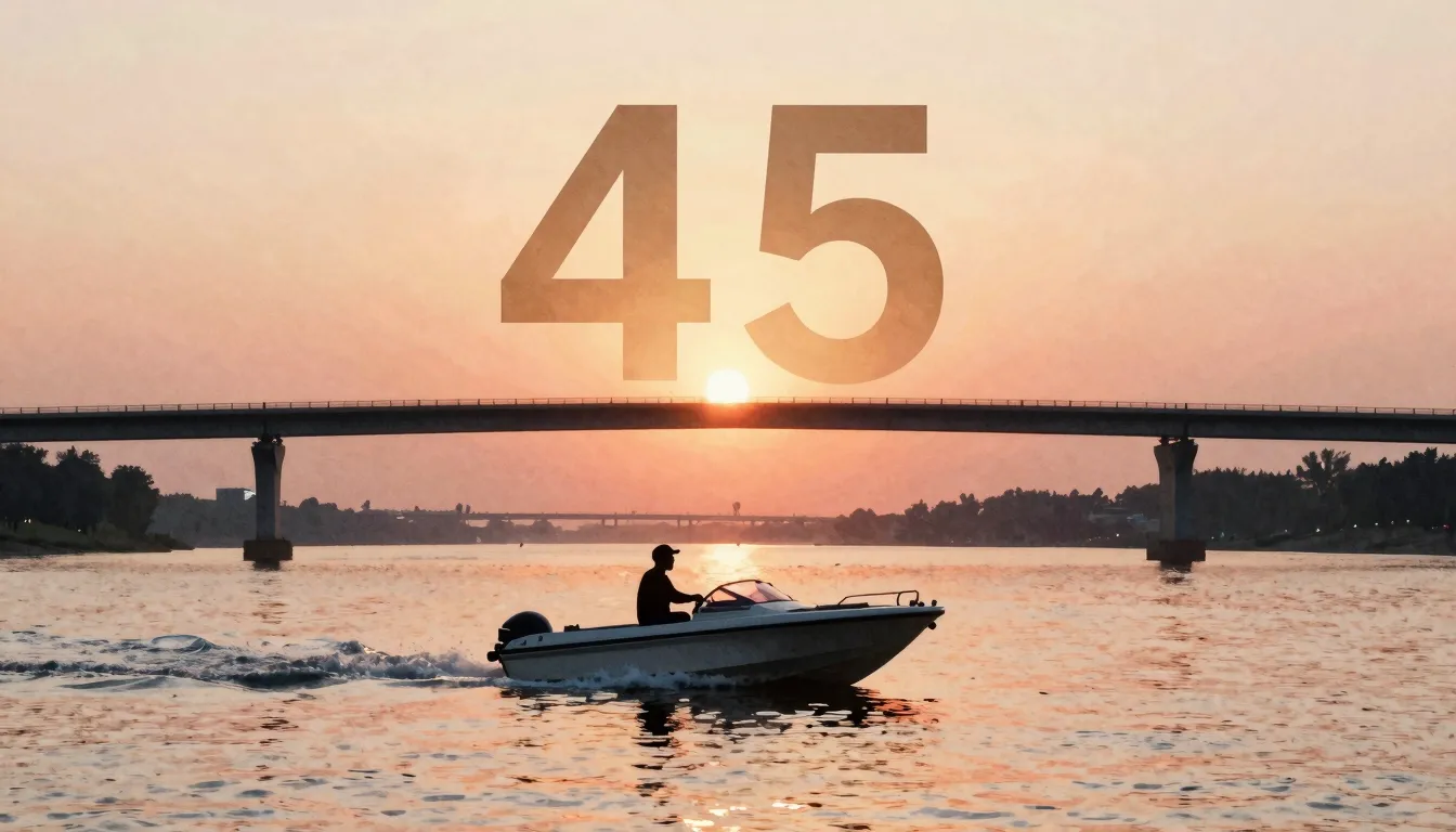 Watercolor style. Silhouette of a man driving a motorboat on...