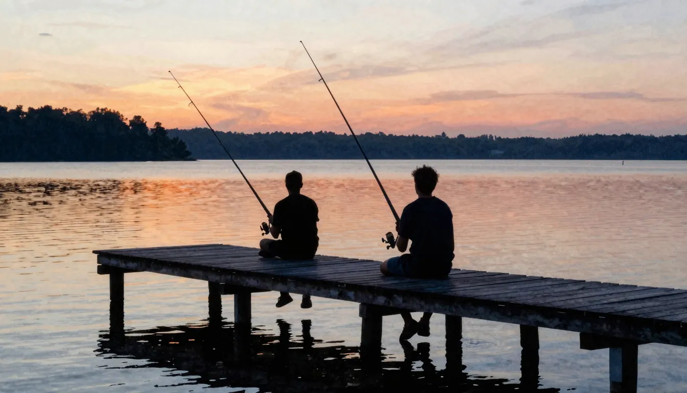 Watercolor style. Two dark silhouettes of men sitting on a w...
