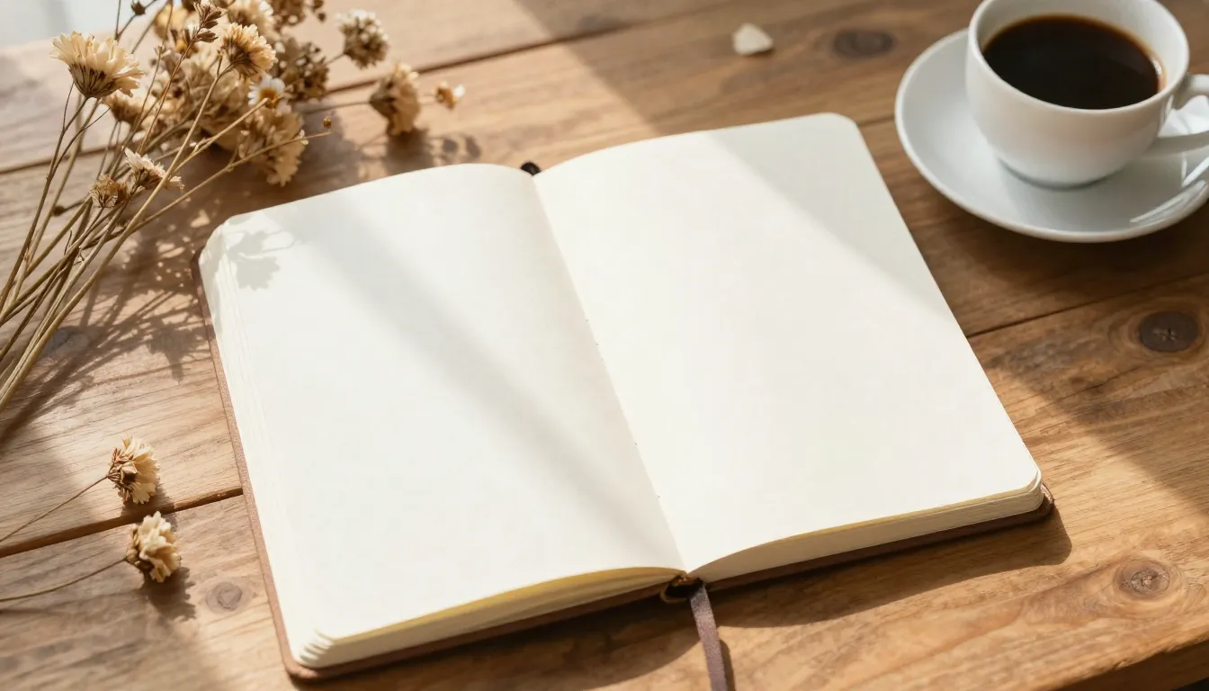 Watercolor style. Aesthetic open notebook on a wooden table,...