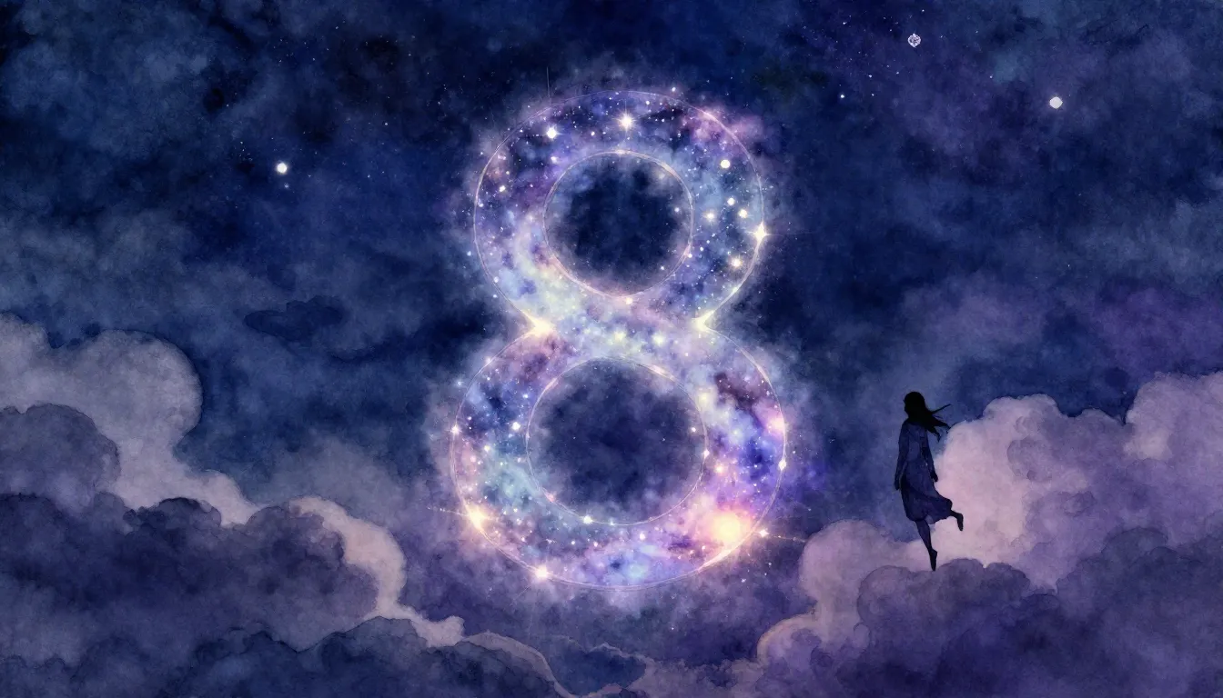 Watercolor style. A surreal night sky with a glowing number ...