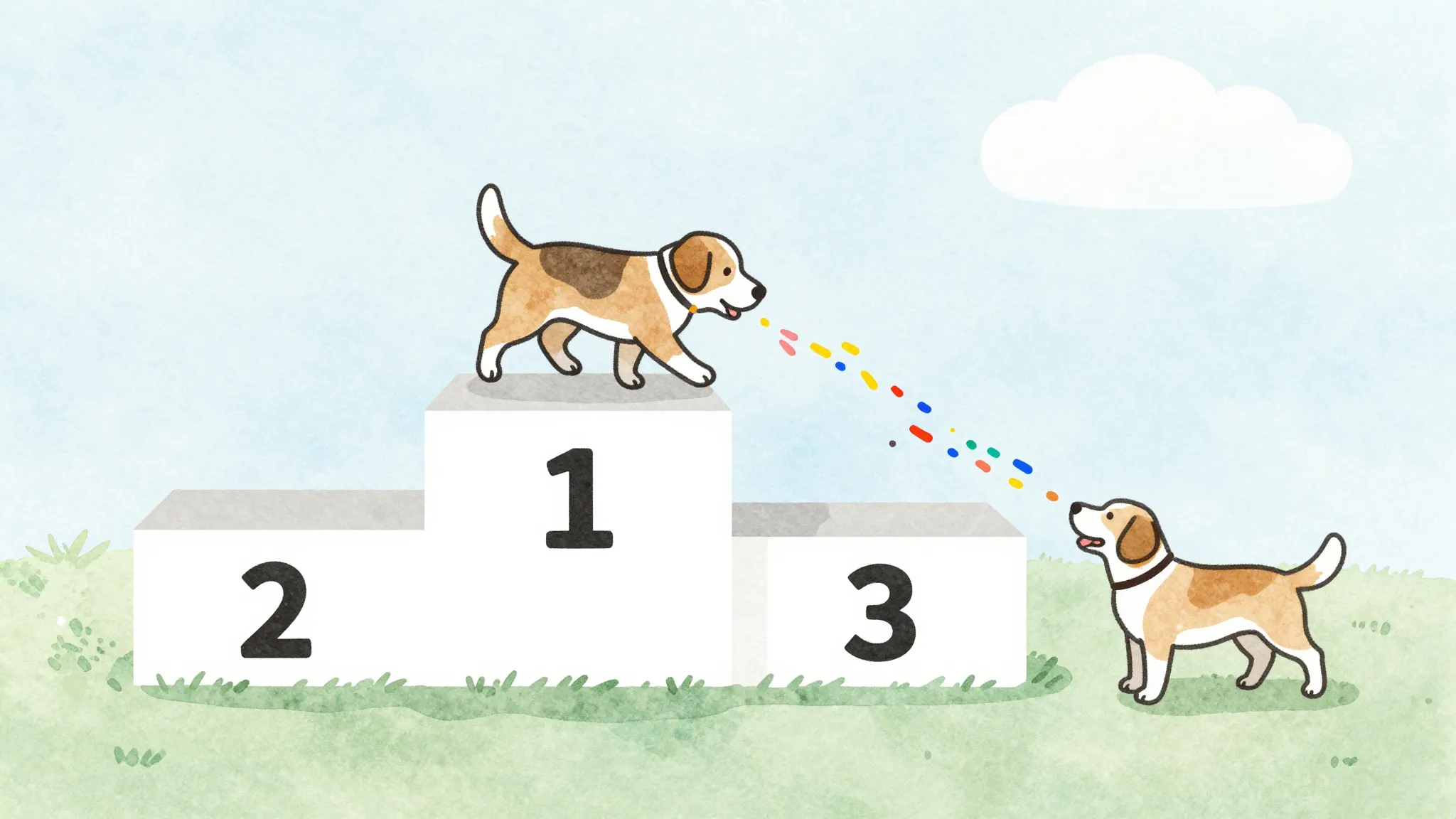 Watercolor style. A stylized illustration of a dog following...