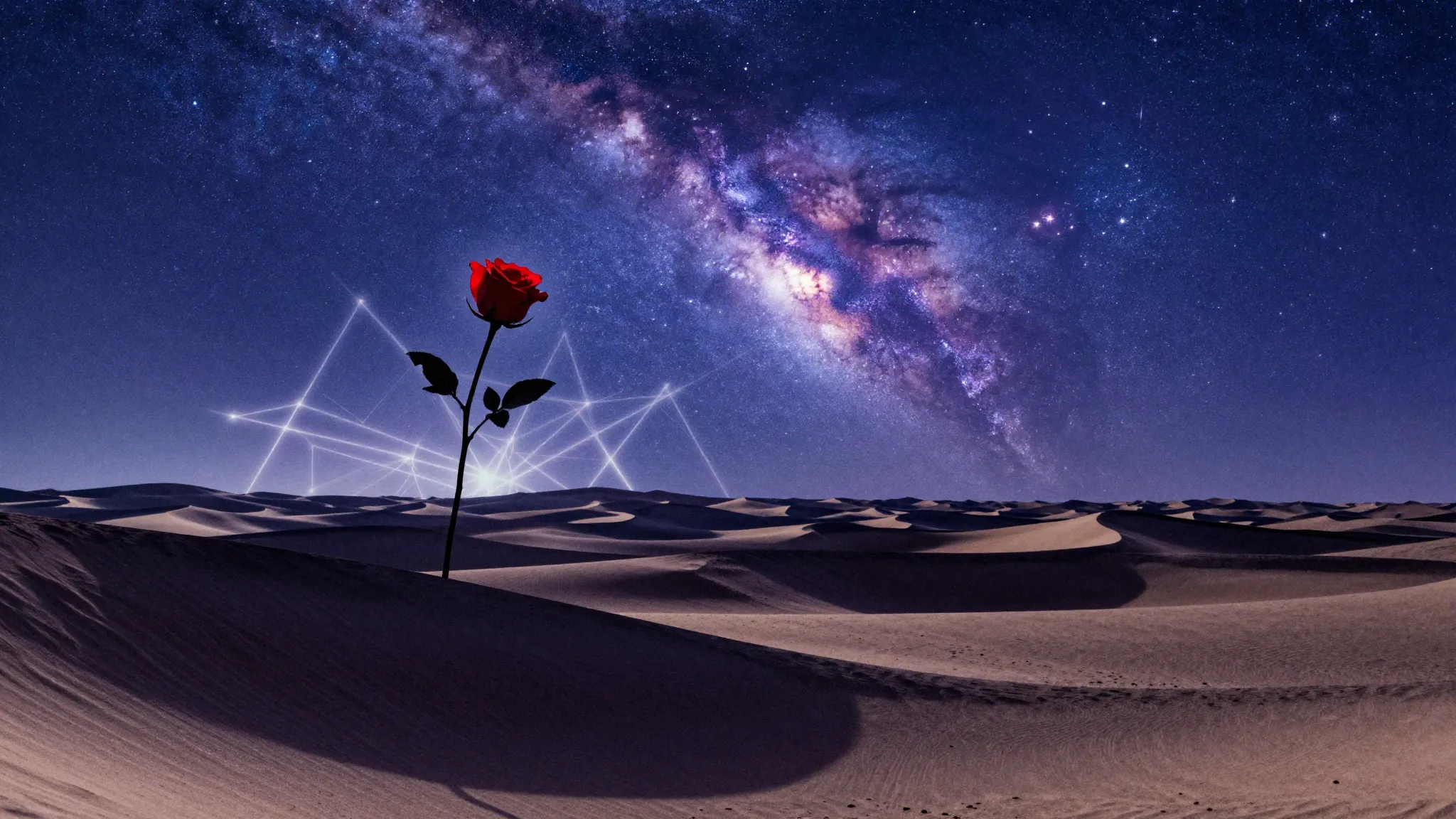 Watercolor style. Silhouette of a single rose in a vast, dar...