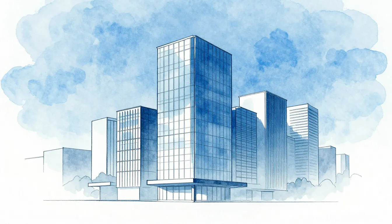 Watercolor style. Minimalist silhouette of a modern city blo...