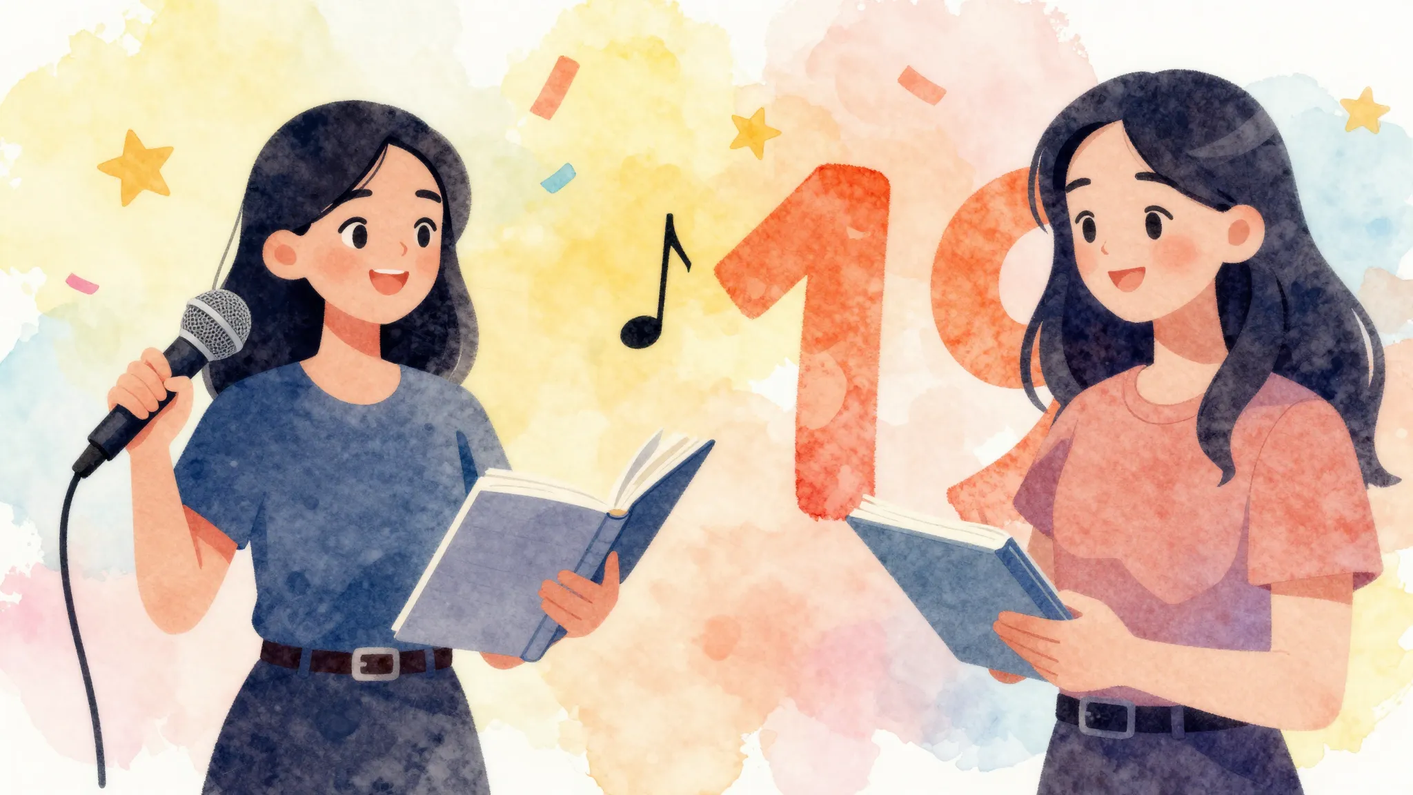 Vibrant watercolor style. Birthday song for a young female j...