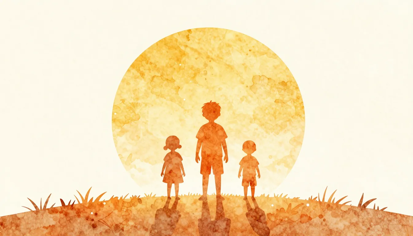 Watercolor style. Silhouettes of three children of different...