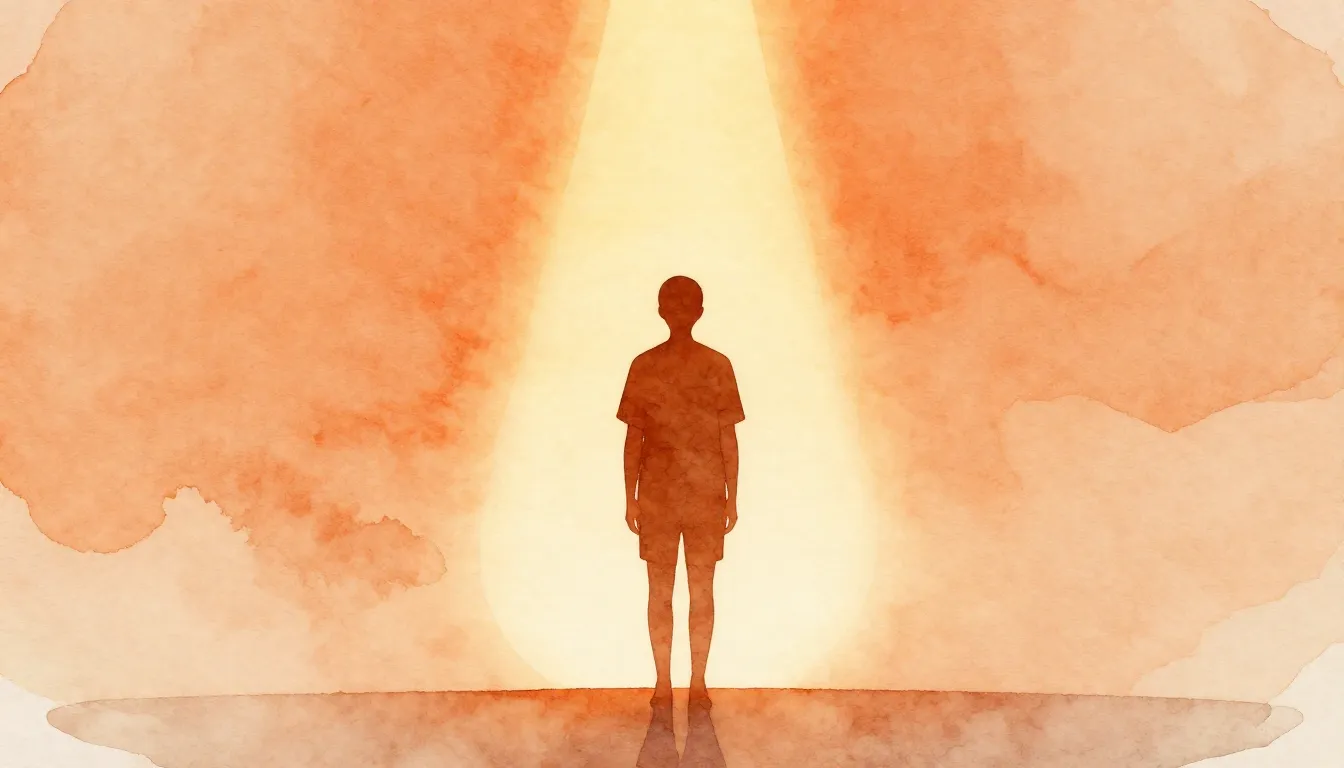 Watercolor style. Minimalist silhouette of a person standing...