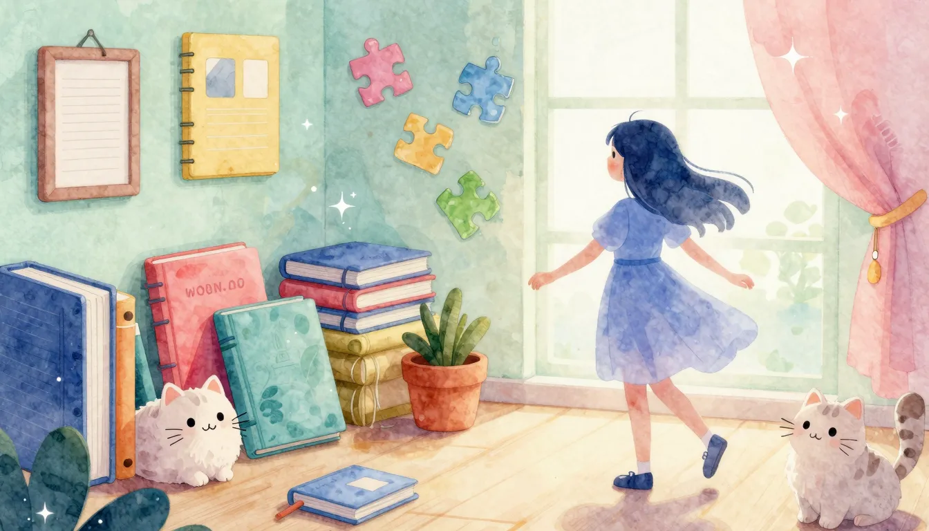 Watercolor style. A colorful illustration of a magical room ...