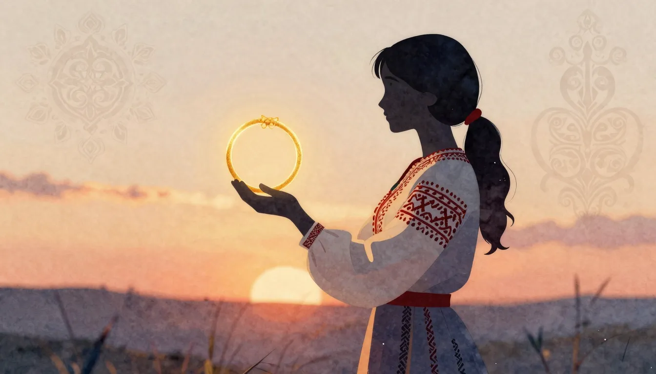 Watercolor style. Silhouette of a young woman in a tradition...