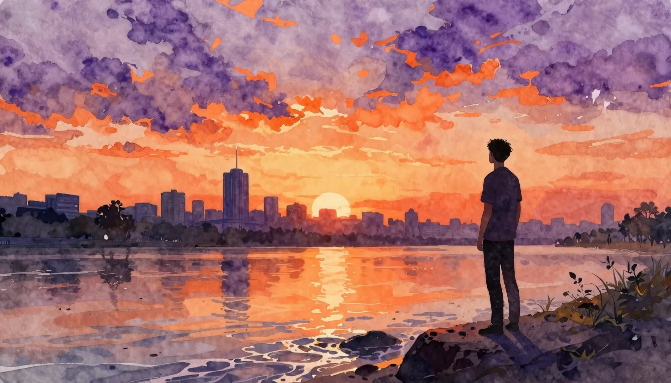 Vibrant watercolor style. A serene ballad album cover. A sil...