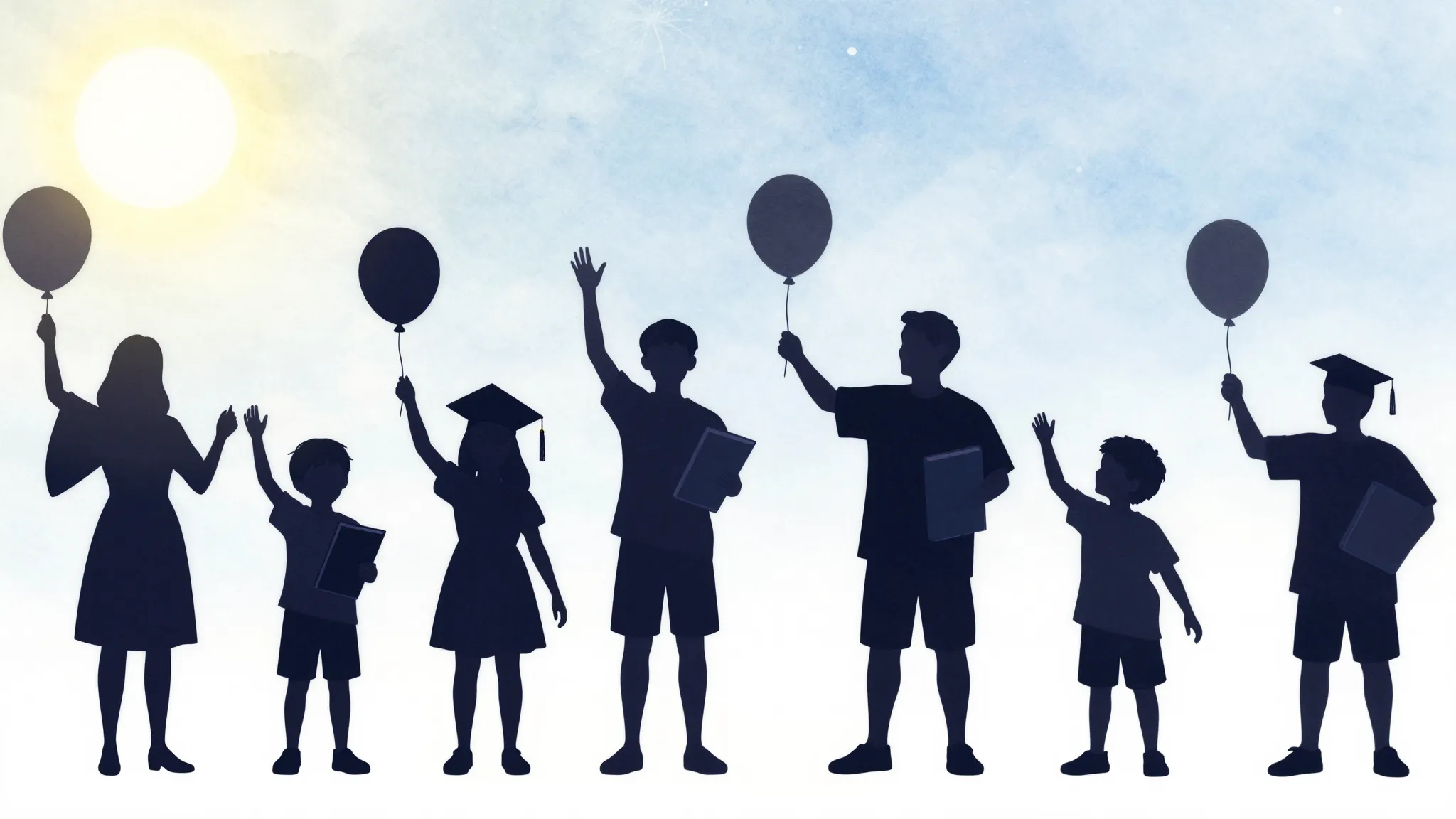 Watercolor style. Silhouettes of happy children and parents ...