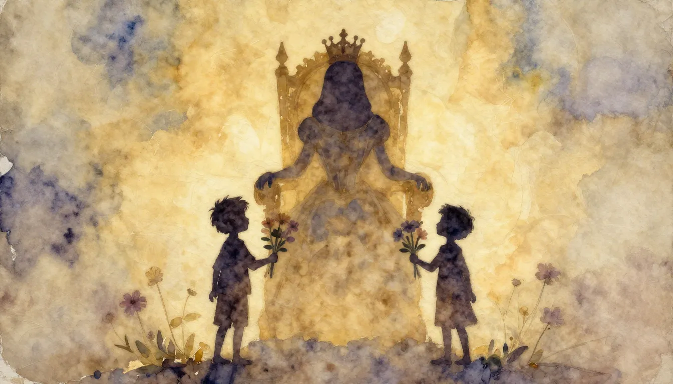 Watercolor style. Two small boy silhouettes holding flowers ...